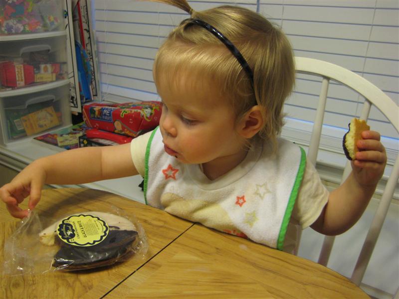 Jess_SnackAction-B&W-1.JPG - My very first (and slightly stale :o(  Black & White Cookie.  Thanks Daddy... I think!?...